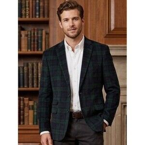 NWOT U.S. Polo Assn. 44R Corduroy Blazer Black Watch Plaid Elbow Patches